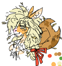 Size: 1059x1124 | Tagged: safe, artist:sparjechkaa, applejack, earth pony, pony, g4, alternate design, alternate hairstyle, applejack's hat, blonde mane, body freckles, bow, bust, chest fluff, chin fluff, coat markings, color palette, colored chest fluff, colored eyebrows, colored muzzle, colored pinnae, cowboy hat, ear freckles, eye clipping through hair, eyebrows, eyebrows visible through hair, facial markings, freckles, hat, headcanon, lidded eyes, messy mane, old art, orange coat, pale muzzle, ponytail, profile, simple background, snip (coat marking), solo, spikelets, straw in mouth, tied mane, white background