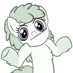 Size: 405x405 | Tagged: artist needed, safe, oc, oc only, oc:lichen, pony, green coat, green mane, shrug, shrugpony, simple background, solo, transparent background, white coat