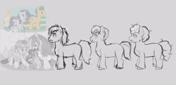 Size: 3801x1836 | Tagged: artist needed, safe, caramel, opalescence, rarity, oc, pony, g4, group, screencap reference, sketch