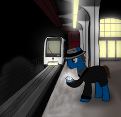 Size: 1424x1377 | Tagged: safe, artist:subway777, oc, oc only, pony, hat, phone, solo, train