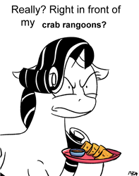 Size: 2086x2642 | Tagged: safe, artist:pony-berserker, rarity, crab, giant crab, g4, crab meat, crab rangoon, meme, ponified meme, rarity fighting a giant crab, really? right in front of my x, simple background, solo, white background