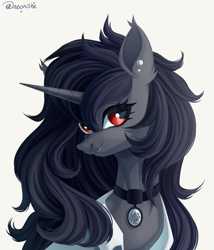 Size: 3000x3500 | Tagged: safe, artist:neonishe, oc, oc only, pony, unicorn, choker, ear piercing, horn, jewelry, looking at you, necklace, piercing, simple background, solo, sternocleidomastoid, thin, white background