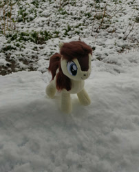 Size: 658x814 | Tagged: safe, oc, oc only, pony, yakutian horse, irl, outdoors, photo, plushie, snow, solo, winter