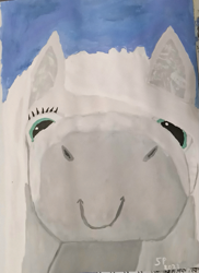 Size: 1035x1422 | Tagged: safe, artist:shitty painter, oc, oc only, oc:cirrus wisp, pony, yakutian horse, c:, close-up, looking at you, smiling, solo, traditional art