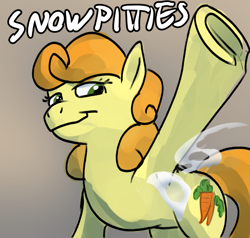 Size: 787x750 | Tagged: safe, carrot top, golden harvest, earth pony, pony, g4, armpits, female, gradient background, looking at you, mare, smelly, smug, snowpity, solo, underhoof