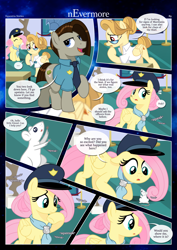 Size: 3259x4607 | Tagged: safe, artist:estories, discord, fluttershy, oc, oc:alice goldenfeather, pegasus, pony, comic:nevermore, g4, clothes, police, police uniform, pony discord