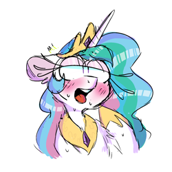 Size: 1400x1400 | Tagged: safe, artist:sparjechkaa, princess celestia, alicorn, pony, princess molestia, g4, ahegao, blushing, bust, female, looking up, mare, meme, old art, open mouth, simple background, sketch, solo, tongue out, white background