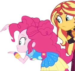 Size: 2669x2520 | Tagged: safe, edit, edited screencap, editor:mrtoonlover83, screencap, pinkie pie, sunset shimmer, human, equestria girls, g4, background removed, duo, duo female, female, music festival outfit, not a vector, simple background, transparent background