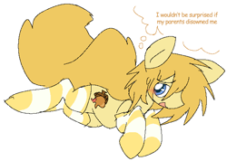 Size: 604x431 | Tagged: safe, artist:muffinz, oc, oc only, oc:fluffer nutter, earth pony, pony, clothes, male, pixel-crisp art, simple background, socks, solo, speech bubble, stallion, striped socks, white background