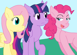 Size: 1180x850 | Tagged: safe, artist:cmara, fluttershy, pinkie pie, twilight sparkle, alicorn, earth pony, pegasus, g4, female, trio, trio female, twilight sparkle (alicorn)