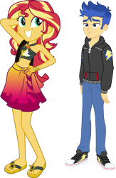 Size: 3777x5791 | Tagged: safe, artist:curvesandlines, artist:fireluigi29, edit, vector edit, flash sentry, sunset shimmer, human, equestria girls, equestria girls specials, g4, my little pony equestria girls: better together, my little pony equestria girls: forgotten friendship, absurd resolution, adorasexy, arm behind head, bag, bare shoulders, beach, beautiful, belly, belly button, bikini, bikini babe, bikini top, bracelet, clothes, cute, cutie mark on clothes, duo, duo male and female, feet, female, flip-flops, geode of empathy, hand on hip, height difference, hoodie, huggable, jewelry, legs, like what you see?, magical geodes, male, midriff, moe, pose, sandals, sarong, sexy, shimmerbetes, ship:flashimmer, shipping, shoulder bag, simple background, skirt, sleeveless, smiling, standing, stomach, straight, stupid sexy sunset shimmer, sultry pose, sunset selfie, swimsuit, transparent background, vector