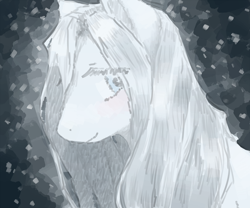 Size: 3000x2500 | Tagged: safe, artist:anonymous, oc, oc only, oc:cirrus wisp, pony, yakutian horse, blue eyes, bust, female, gray mane, looking sideways, mare, painting, smiling, snow, solo, white coat