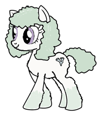 Size: 673x738 | Tagged: safe, anonymous artist, oc, oc only, oc:lichen, pony, yakutian horse, green mane, green tail, purple eyes, simple background, smiling, solo, tail, white background