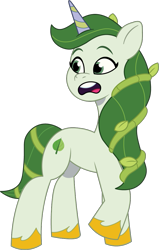 Size: 729x1146 | Tagged: safe, artist:prixy05, leaf pony, pony, unicorn, g5, my little pony: tell your tale, choker, cute, female, horn, leaf, leafbetes, leaves, leaves in hair, mare, simple background, solo, transparent background, turned head, vector