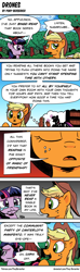 Size: 1230x4138 | Tagged: safe, artist:pony-berserker, applejack, twilight sparkle, alicorn, g4, apple, apple tree, book, comic, communism, duo, duo female, female, magic of friendship, reading, speech bubble, sweet apple acres, tree, twilight sparkle (alicorn), wavy mouth