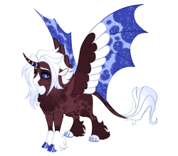 Size: 4000x3500 | Tagged: safe, artist:gigason, oc, oc only, oc:stupor, hippogriff, hybrid, g4, adoptable, beak, blue eyes, blue sclera, brown coat, chest fluff, coat markings, colored chest fluff, colored claws, colored eyebrows, colored hooves, colored horn, colored muzzle, colored pinnae, colored sclera, colored wings, curved horn, eye markings, facial markings, fetlock tuft, floppy ears, gradient mane, gradient tail, hooves, horn, horned hippogriff, hybrid oc, hybrid wings, interspecies offspring, leg markings, leonine tail, lidded eyes, long mane, long tail, looking back, male, multicolored wings, offspring, parent:oc:river, parent:princess luna, parents:canon x oc, simple background, slit pupils, smiling, socks (coat markings), solo, sparkly wings, spots, spotted, spread wings, standing, starry wings, striped horn, tail, thin legs, thin tail, transparent background, two toned mane, two toned tail, watermark, white mane, white tail, wings