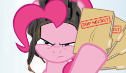 Size: 1252x720 | Tagged: safe, edit, pinkie pie, earth pony, pony, g4, document, female, mare, meme, narrowed eyes, solo