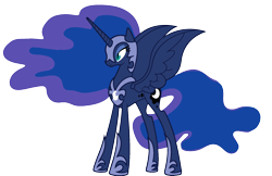 Size: 1920x1245 | Tagged: artist needed, source needed, safe, anonymous artist, edit, nightmare moon, princess luna, alicorn, pony, g4, alternate color palette, alternate design, alternate scenario, concave belly, female, mare, slender, solo, spread wings, thin, what if, wings