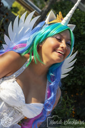 Size: 1500x2250 | Tagged: safe, princess celestia, human, bronycon, bronycon 2018, g4, bare shoulders, clothes, cosplay, costume, irl, irl human, photo, solo