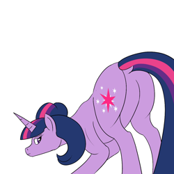 Size: 1000x1000 | Tagged: safe, artist:silverfan, twilight sparkle, pony, unicorn, g4, butt, face down ass up, looking back, simple background, solo, twibutt, unicorn twilight, white background