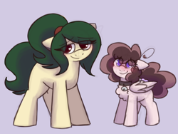 Size: 1000x750 | Tagged: safe, artist:php193, oc, oc only, oc:myrtle remedy, oc:raevyn, earth pony, pegasus, blushing, duo, duo female, female, shading, simple background, wingding eyes