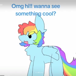 Size: 1333x1338 | Tagged: safe, artist:worry qwp., part of a set, rainbow dash, pegasus, pony, comic:silly comic, g4, comic, crappy art, looking down, offscreen character, part of a series, pastel, short mane, solo, tiktok slideshow, tiktok source