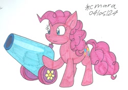 Size: 1313x926 | Tagged: safe, artist:cmara, pinkie pie, g4, female, party cannon, simple background, solo, white background