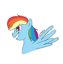 Size: 701x716 | Tagged: safe, artist:dravenday, rainbow dash, pegasus, pony, g4, colored, cute, dashabetes, digital art, grin, profile, simple background, smiling, solo, white background