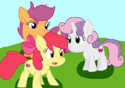 Size: 1258x882 | Tagged: safe, artist:cmara, apple bloom, scootaloo, sweetie belle, earth pony, pegasus, unicorn, g4, cutie mark crusaders, female, horn, trio, trio female