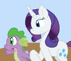 Size: 992x855 | Tagged: safe, artist:cmara, rarity, spike, dragon, pony, unicorn, g4, duo, duo male and female, female, horn, looking at something, male, ship:sparity, shipping, smiling, straight, winged spike, wings