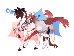 Size: 2191x1681 | Tagged: safe, artist:eustasss, oc, oc only, pegasus, unicorn, duo, duo male, horn, male, nudity, sheath, simple background, white background