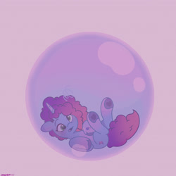 Size: 2480x2480 | Tagged: safe, artist:starburstuwu, misty brightdawn, pony, unicorn, g5, bracelet, bubble, coat markings, colored hooves, cute, floppy ears, friendship bracelet, frog (hoof), high res, hoof heart, hooves, horn, in bubble, jewelry, lying down, mistybetes, on back, open mouth, purple background, rebirth misty, signature, simple background, socks (coat markings), solo, underhoof