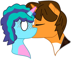 Size: 1166x962 | Tagged: safe, artist:jadeharmony, misty brightdawn, oc, oc:ej, alicorn, unicorn, g4, g5, blushing, canon x oc, duo, duo male and female, female, horn, male, shipping, simple background, transparent background