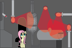 Size: 881x581 | Tagged: safe, artist:polorenzielephant, fluttershy, tank, oc, oc:the core, pegasus, fanfic:secret of mt. cutout, g4, animate object, chair, concept art, facless, lights, monitor, switch