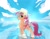 Size: 1440x1114 | Tagged: dead source, safe, artist:petaltwinkle, sunny starscout, earth pony, pony, g5, alternate accessories, alternate hairstyle, backlighting, bow, bracelet, coat markings, colored hooves, concave belly, cute, day, eyelashes, female, floral necklace, flower, flower in hair, gradient legs, green eyes, hat, hooves, jewelry, looking back, mane stripe sunny, mare, multicolored mane, necklace, orange coat, outdoors, pink hooves, profile, red mane, red tail, reflection, shiny eyes, signature, sky, smiling, socks (coat markings), solo, standing, standing on water, sun hat, sunnybetes, tail, tail bow, tied mane, tied tail, unshorn fetlocks, white bow