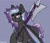 Size: 1423x1211 | Tagged: safe, artist:reddthebat, oc, oc only, oc:stellar wind, bat pony, pony, axe, bat pony oc, battle axe, blue background, female, furrowed brow, halberd, hoof hold, mare, simple background, solo, weapon