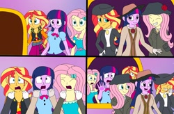 Size: 2266x1488 | Tagged: safe, artist:artsymlp12, fluttershy, sunset shimmer, twilight sparkle, human, equestria girls, g4, comic, doppelganger, edwardian, fake fluttershy, fake sunset, fake twilight, impostor, mirror, trapped