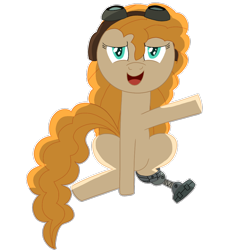 Size: 1100x1100 | Tagged: safe, alternate version, artist:sleeplesseevee, derpibooru exclusive, pear butter, earth pony, pony, g4, amputee, aviator goggles, ducktales, ducktales 2017, fixed, goggles, long hair, long mane, long tail, outline, prosthetic leg, prosthetic limb, prosthetics, shading, simple background, sitting, solo, tail, transparent background, white outline