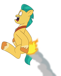 Size: 1186x1472 | Tagged: safe, artist:prixy05, hitch trailblazer, earth pony, pony, g5, my little pony: tell your tale, butt fire, fire, literal butthurt, male, pain, simple background, smoke, solo, stallion, transparent background, vector
