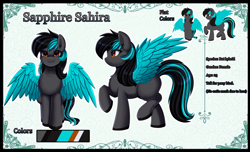 Size: 4152x2529 | Tagged: safe, artist:pridark, oc, oc only, oc:sapphire sahira, hybrid, pegabat, pony, female, mare, reference sheet, solo, wings