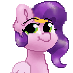 Size: 350x350 | Tagged: safe, artist:cupute, pipp petals, pegasus, pony, g5, adorapipp, animated, big ears, big eyes, bust, colored wings, curly hair, curly mane, cute, diadem, digital art, female, gif, grin, happy, headband, jewelry, looking at you, looking to the right, mare, motion blur, pixel art, regalia, round, simple background, smiling, solo, transparent background, turned head, wings