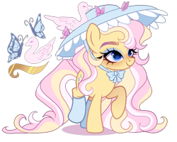 Size: 2500x2000 | Tagged: safe, artist:just-silvushka, oc, oc only, unnamed oc, bird, butterfly, earth pony, pony, swan, g4, adoptable, big hat, blue eyes, blue eyeshadow, blue socks, blushing, bow, clothes, colored eyebrows, cutie mark, edwardian, eyelashes, eyeshadow, female, frilly socks, hat, lace, lidded eyes, long eyelashes, long mane, long socks, long tail, magical lesbian spawn, makeup, mare, mare oc, multicolored mane, multicolored tail, next generation, nose blush, offspring, parent:fluttershy, parent:swan song, raised hoof, raised leg, reference sheet, shadow, simple background, smiling, socks, solo, standing, standing on two hooves, striped mane, striped tail, tail, three toned mane, transparent background, tri-color mane, tri-color tail, tri-colored mane, tri-colored tail, tricolor mane, tricolor tail, tricolored mane, tricolored tail, wall of tags, wavy mane, wavy tail, white sclera, yellow coat