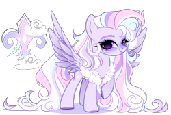 Size: 2343x1578 | Tagged: safe, artist:just-silvushka, oc, oc only, pegasus, pony, g4, adoptable, blushing, clothes, cloud, colored eyebrows, colored hooves, colored wings, colored wingtips, cutie mark, eyelashes, eyeshadow, female, fluffy, hooves, large wings, lidded eyes, long eyelashes, long mane, long tail, magical lesbian spawn, makeup, mare, mare oc, multicolored mane, multicolored tail, next generation, nose blush, offspring, parent:fleur-de-lis, parent:rainbow dash, parents:fleurdash, pastel, pegasus oc, purple blush, purple coat, purple eyes, purple fur, purple hooves, purple wingtips, raised hoof, reference sheet, shadow, simple background, solo, spread wings, standing, striped mane, striped tail, tail, transparent background, two toned wings, white sclera, wing fluff, wings