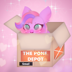 Size: 1226x1226 | Tagged: safe, artist:sodapop sprays, oc, oc only, oc:lilac, hippogriff, pony, abstract background, box, commission, hippogriff oc, meme, pony in a box, solo, ych result, your character here