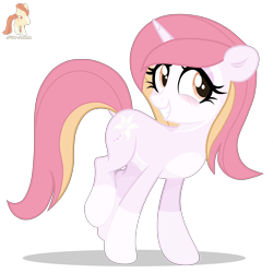 Size: 3500x3500 | Tagged: safe, artist:r4hucksake, oc, oc only, oc:fallow flora, pony, unicorn, bald face, blaze (coat marking), blush lines, blushing, coat markings, colored, colored belly, eyelashes, eyeshadow, facial markings, female, flat colors, horn, long mane, long tail, makeup, mare, pale belly, pink eyeshadow, purple coat, raised leg, shadow, sheepish grin, simple background, smiling, socks (coat markings), solo, style emulation, tail, transparent background, two toned mane, two toned tail, unicorn horn, unicorn oc