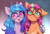 Size: 2095x1435 | Tagged: safe, artist:avrameow, izzy moonbow, sunny starscout, earth pony, pony, unicorn, g5, :p, duo, duo female, ear fluff, female, glasses, horn, looking at you, mane stripe sunny, mare, one ear down, tongue out, unshorn fetlocks