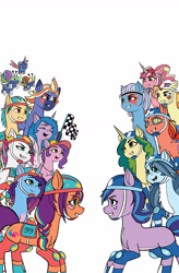 Size: 3080x4706 | Tagged: safe, artist:robin jacks, captain buck, hitch trailblazer, izzy moonbow, misty brightdawn, pipp petals, sunny starscout, tracy tailspin, zipp storm, earth pony, pegasus, pony, unicorn, g5, female, horn, male, mare, simple background, stallion, white background