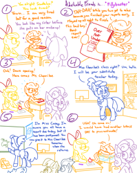 Size: 4779x6013 | Tagged: safe, artist:adorkabletwilightandfriends, apple bloom, rumble, scootaloo, sweetie belle, zippoorwhill, oc, oc:casey, oc:trevor, earth pony, pegasus, pony, unicorn, comic:adorkable twilight and friends, adorkable, adorkable friends, angle, apple, back of head, backpack, book, bow, butt, chalkboard, comic, computer, cool s, cute, cutie mark crusaders, desk, dork, female, filly, flag, flag of equestria, foal, food, funny, glasses, happy, henohenomoheji, horn, map, perspective, plot, ponyville schoolhouse, procrastination, school, slice of life, smiling, teacher, tired, writing