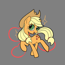 Size: 1155x1155 | Tagged: safe, artist:this_sl0th, applejack, earth pony, pony, g4, applejack's hat, colored, cowboy hat, cute, eyelashes, flat colors, freckles, hat, heart, heart background, jackabetes, looking back, open mouth, open smile, ponytail, raised hoof, raised leg, smiling, solo, sparkles, standing on two hooves, stetson, tail, tied mane, tied tail