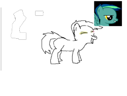 Size: 800x600 | Tagged: safe, artist:fimphiliacs, oc, oc only, oc:synnefo, pony, 1000 hours in ms paint, femboy, green coat, male, no eyelashes, simple background, solo, white background, white sclera, wip